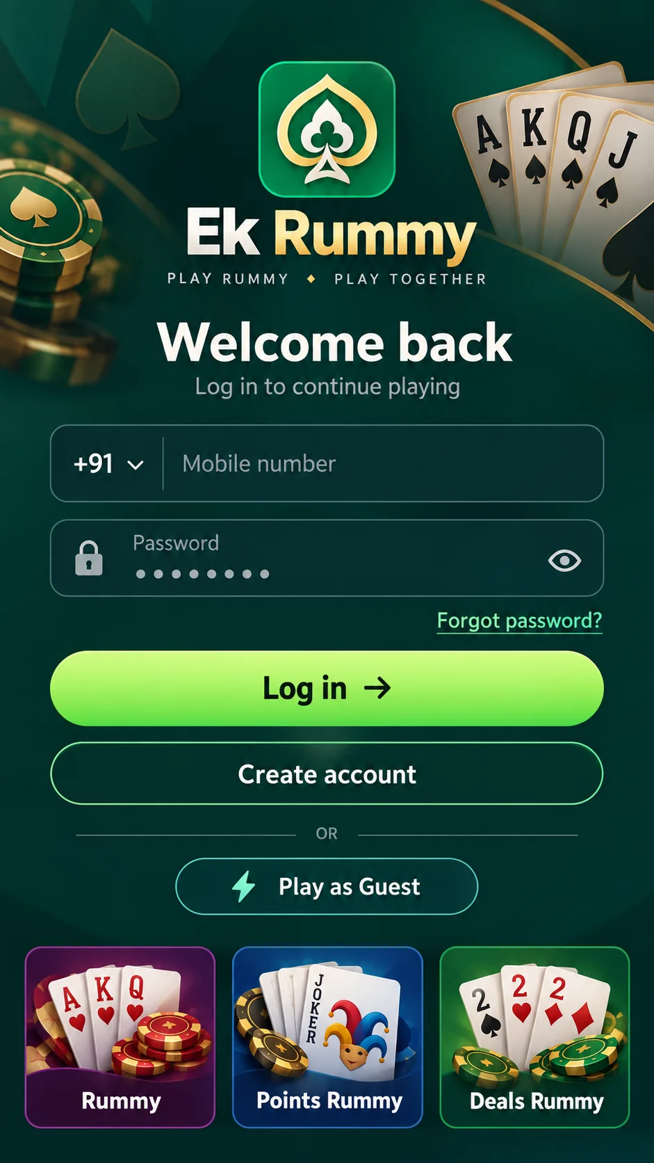 EK Rummy — sign in